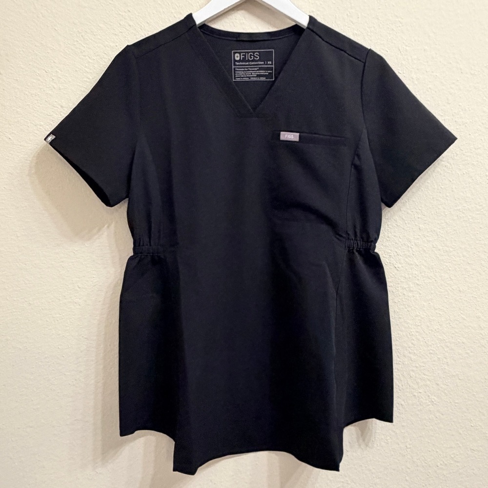 FIGS Catarina Maternity Scrub Top Size XS Black Cinched